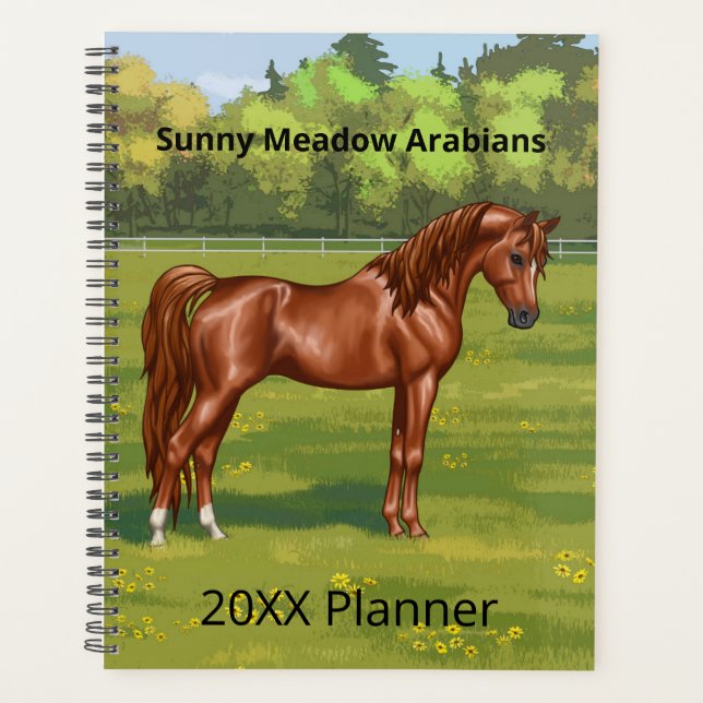 Chestnut Egyptian Arabian Horse in Spring Pasture Planner (Front)