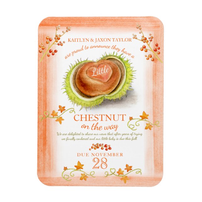 Chestnut fall baby pregnancy announcement magnet (Vertical)