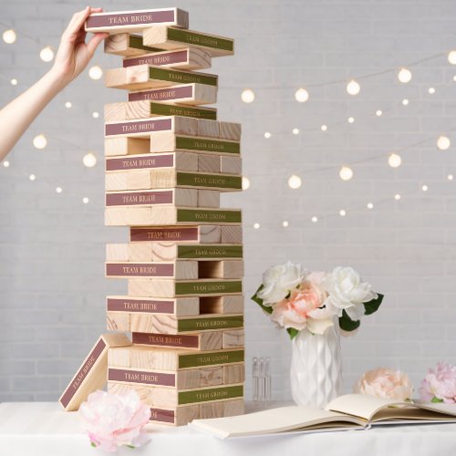 Chestnut Green Team Bride Groom Wedding Game Topple Tower