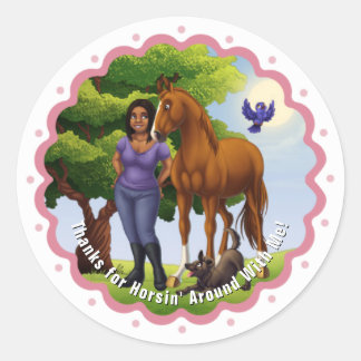 Chestnut Horse and Girl Classic Round Sticker