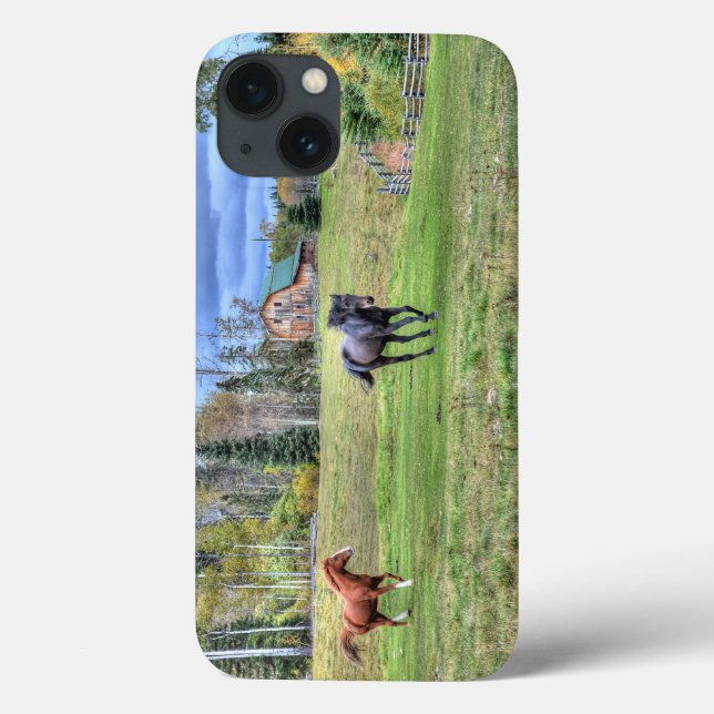 Chestnut Horse Chasing a Black Stallion on a Ranch Case-Mate iPhone Case (Back)