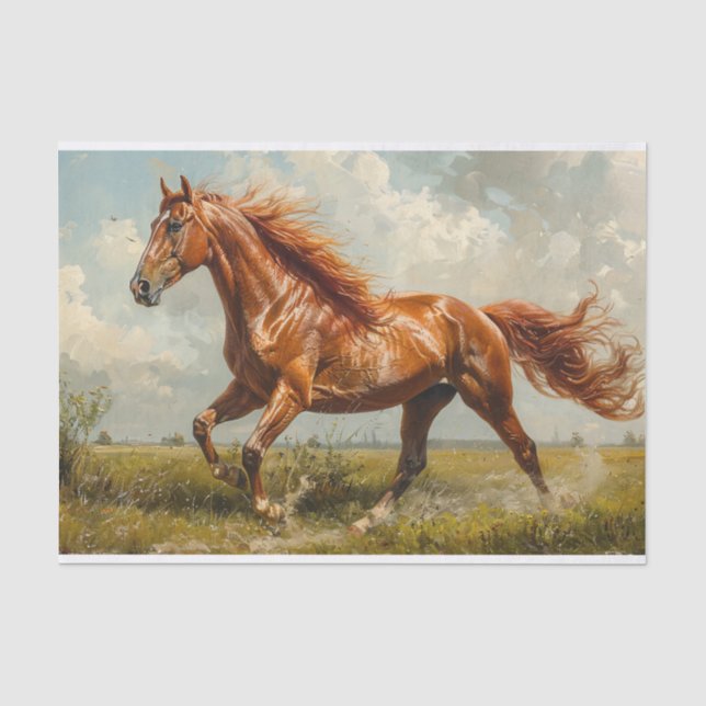 Chestnut Horse Galloping Oil Painting Decoupage Tissue Paper (Front)