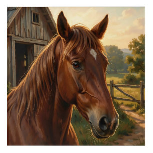 Chestnut Horse Golden Hour Barn Acrylic Print