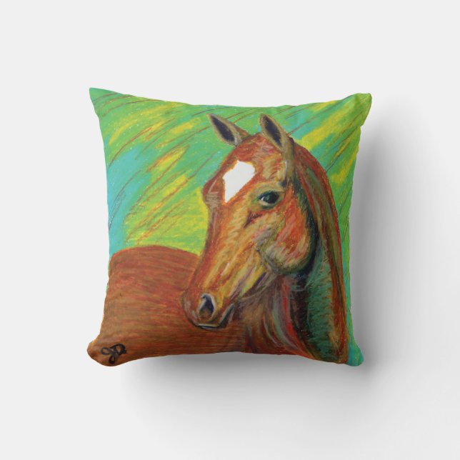 Chestnut Horse Head Art Throw Pillow (Front)