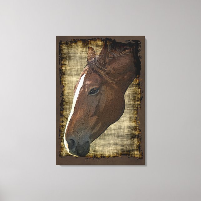 Chestnut Horse Illustrative Rustic-style Art Canvas Print (Front)