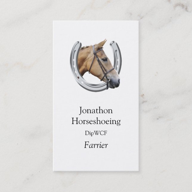 Chestnut horse in a silver horseshoe business card (Front)
