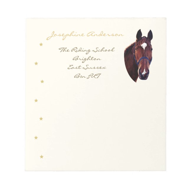Chestnut Horse Portrait with White Star Notepad (Front)