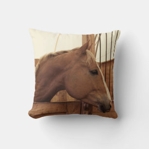 Chestnut Horse with Blaze in Stall Throw Pillow