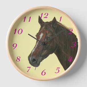 Chestnut mare equine picture of brown horse clock