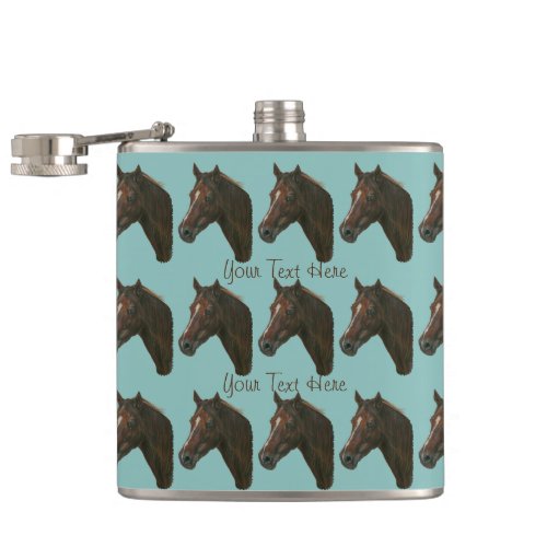 Chestnut mare horse portrait equine art hip flask