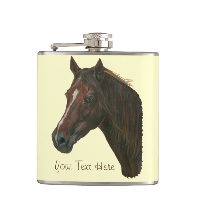 Chestnut mare horse portrait equine art painting flask (Front)