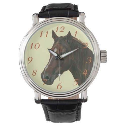 Chestnut mare horse portrait equine art painting watch