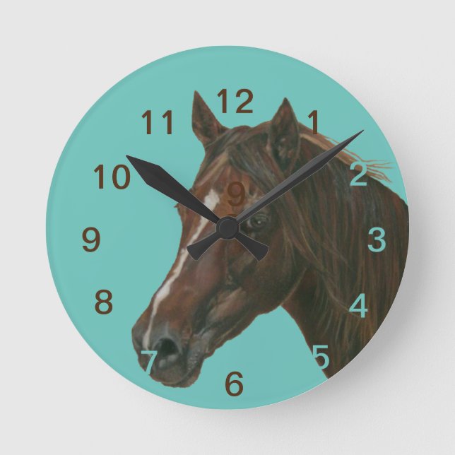 Chestnut mare horse portrait equine painting round clock (Front)