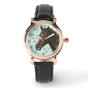 Chestnut mare horse portrait equine painting watch
