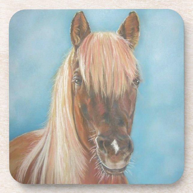 chestnut mare with blond mane equine art horse drink coaster (Front)