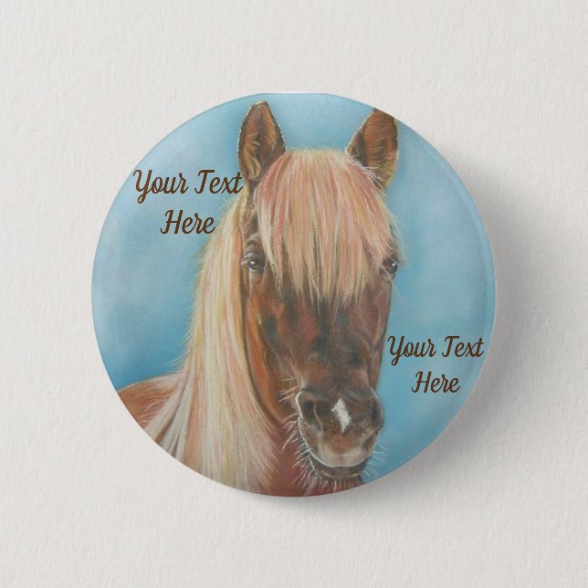 chestnut mare with blonde mane equine art horse button (Front)
