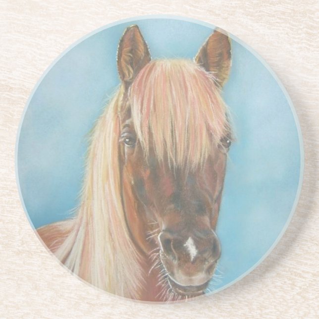 chestnut mare with blonde mane equine art horse drink coaster (Front)
