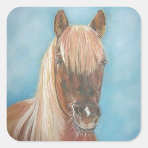 chestnut mare with blonde mane equine art horse square sticker