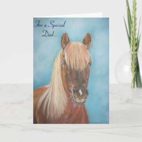chestnut mare with blonde mane equine horse dad card