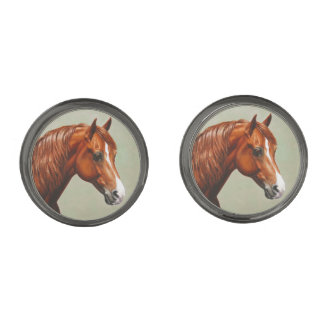 Chestnut Morgan Horse Gunmetal Finish Cufflinks