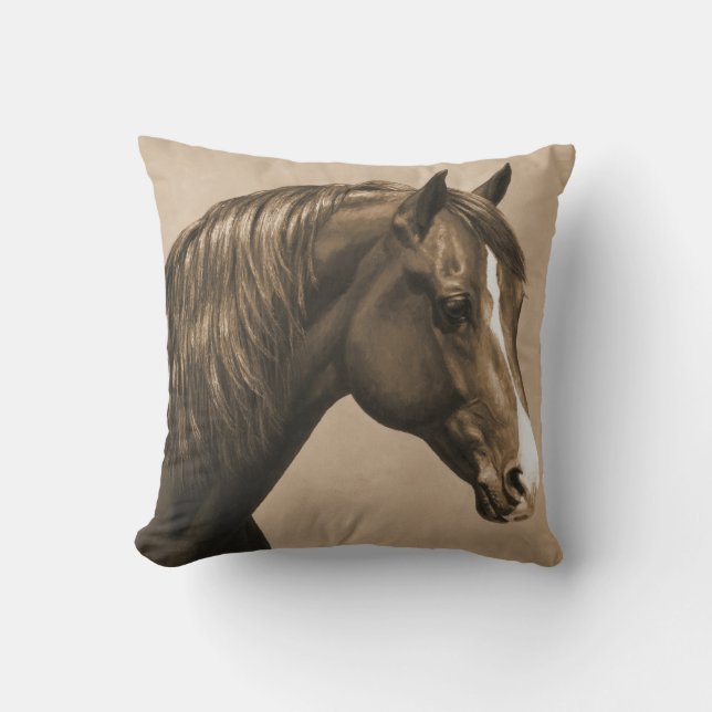 Chestnut Morgan Horse in Sepia Throw Pillow (Front)