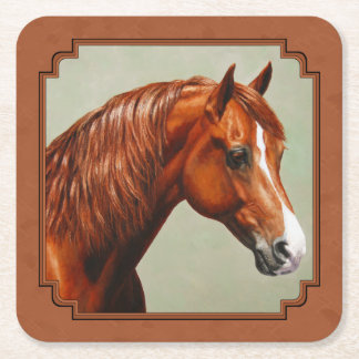 Chestnut Morgan Horse Rusty Red Square Paper Coaster