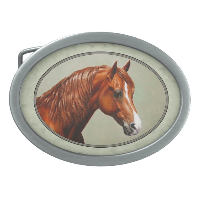 Chestnut Morgan Horse Sage Green Belt Buckle (Front)