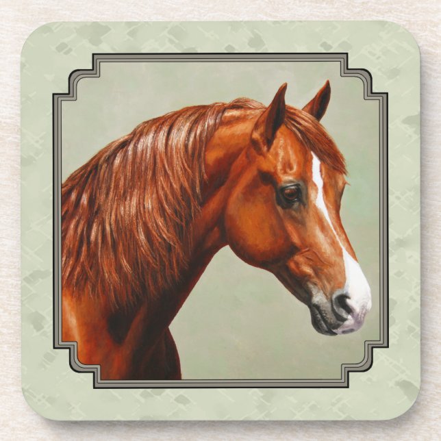 Chestnut Morgan Horse Sage Green Beverage Coaster (Front)