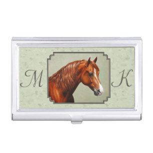 Chestnut Morgan Horse Sage Green Business Card Holder