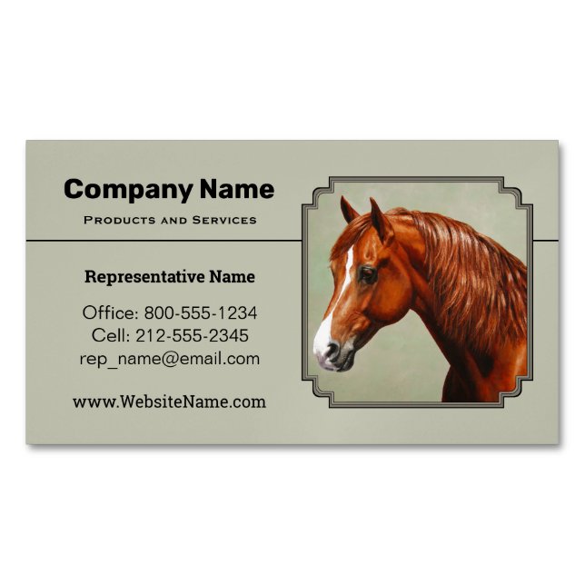 Chestnut Morgan Horse Sage Green Business Card Magnet (Front)