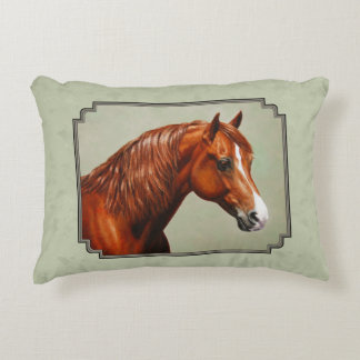 Chestnut Morgan Horse Sage Green Decorative Pillow