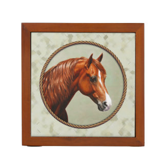 Chestnut Morgan Horse Sage Green Desk Organizer