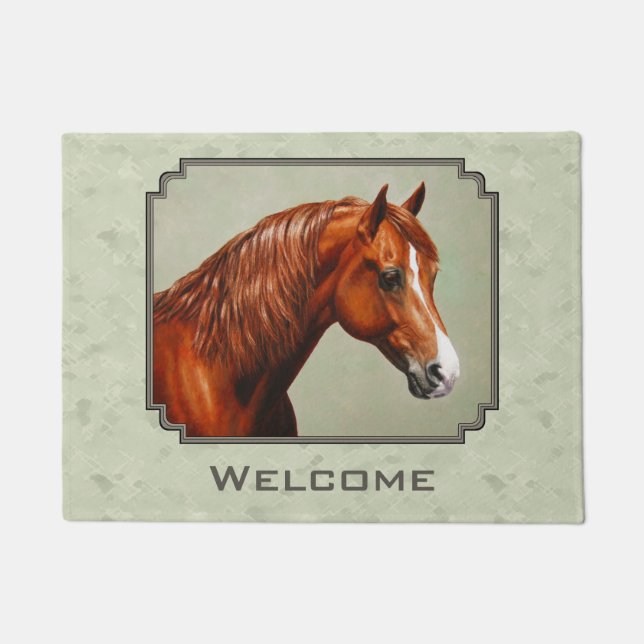 Chestnut Morgan Horse Sage Green Doormat (Front)