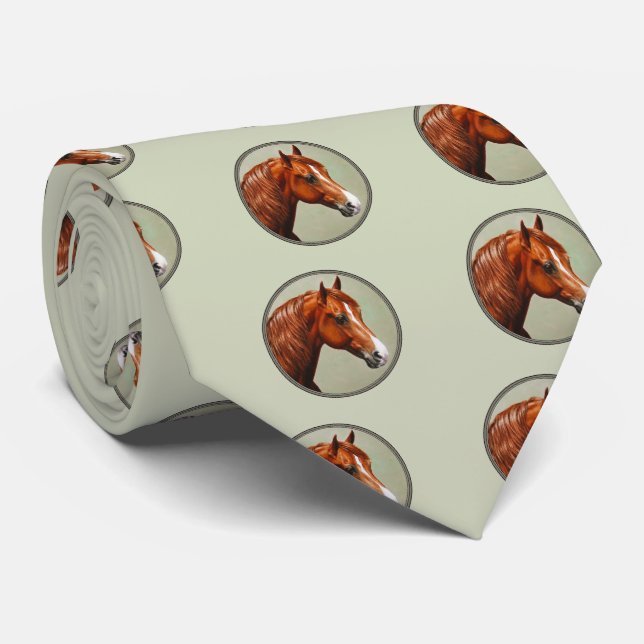 Chestnut Morgan Horse Sage Green Neck Tie (Rolled)