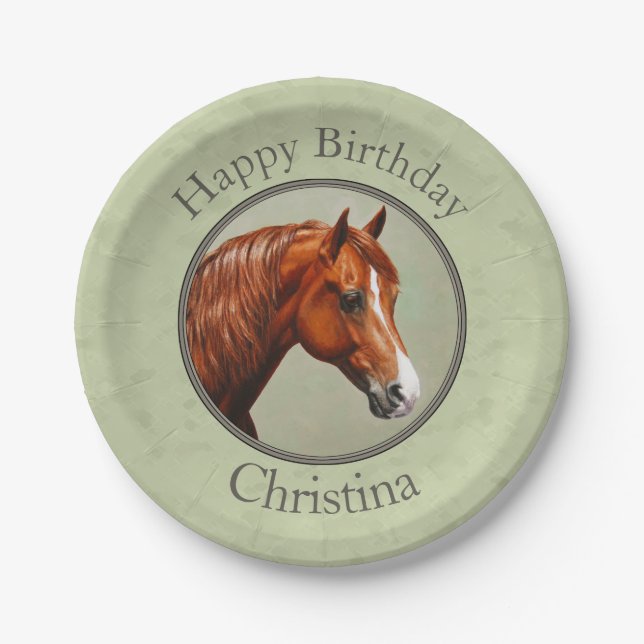 Chestnut Morgan Horse Sage Green Paper Plates (Front)