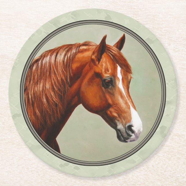 Chestnut Morgan Horse Sage Green Round Paper Coaster (Front)