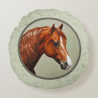 Chestnut Morgan Horse Sage Green Round Pillow