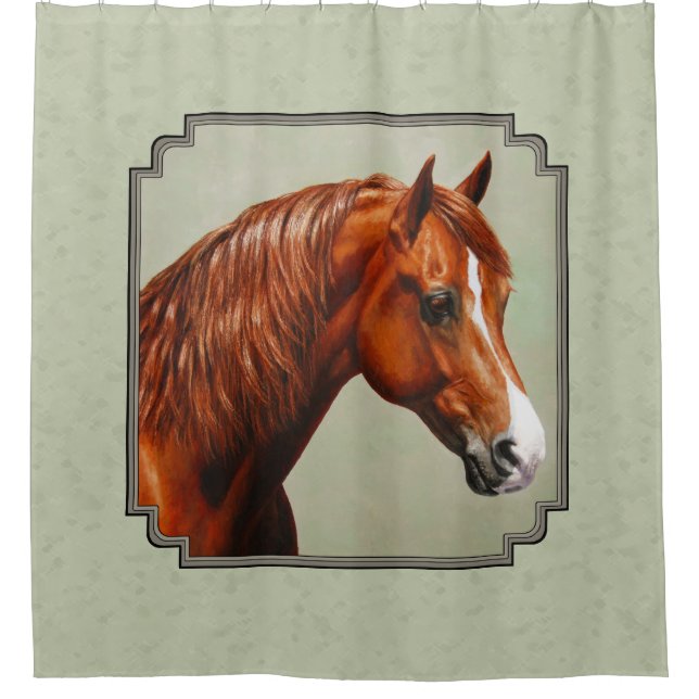 Chestnut Morgan Horse Sage Green Shower Curtain (Front)