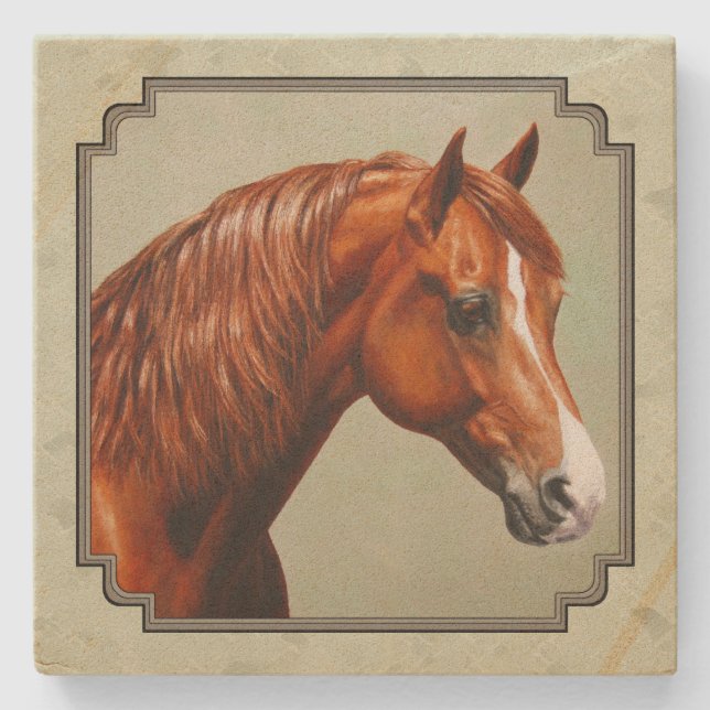Chestnut Morgan Horse Sage Green Stone Coaster (Front)