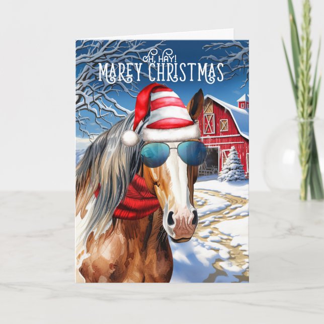 Chestnut Paint Horse Funny MAREy Christmas Holiday Card (Front)