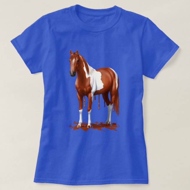 Chestnut Pinto Dripping Wet Paint Horse T-Shirt (Design Front)