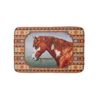 Chestnut Pinto Horse Southwest Indian Design Bathroom Mat