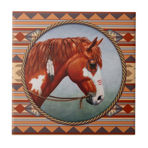 Chestnut Pinto Horse Southwest Indian Design Ceramic Tile