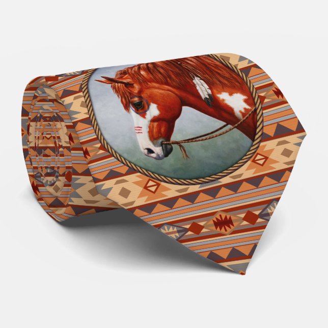 Chestnut Pinto Horse Southwest Indian Design Neck Tie (Rolled)