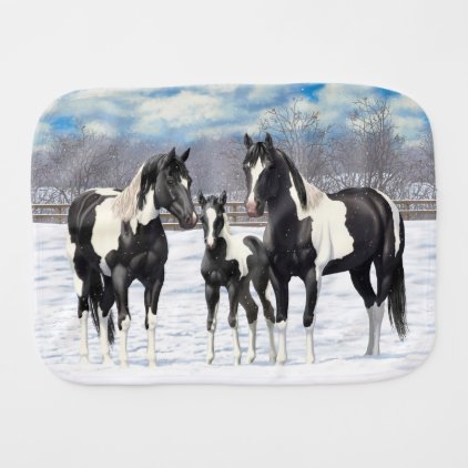 Chestnut Pinto Horses In Snow Burp Cloth