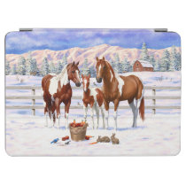 Chestnut Pinto Sorrel Paint Quarter Horses In Snow iPad Air Cover