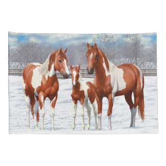Chestnut Pinto Sorrel Paint Quarter Horses In Snow Pillow Case