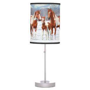 Chestnut Pinto Sorrel Paint Quarter Horses In Snow Table Lamp
