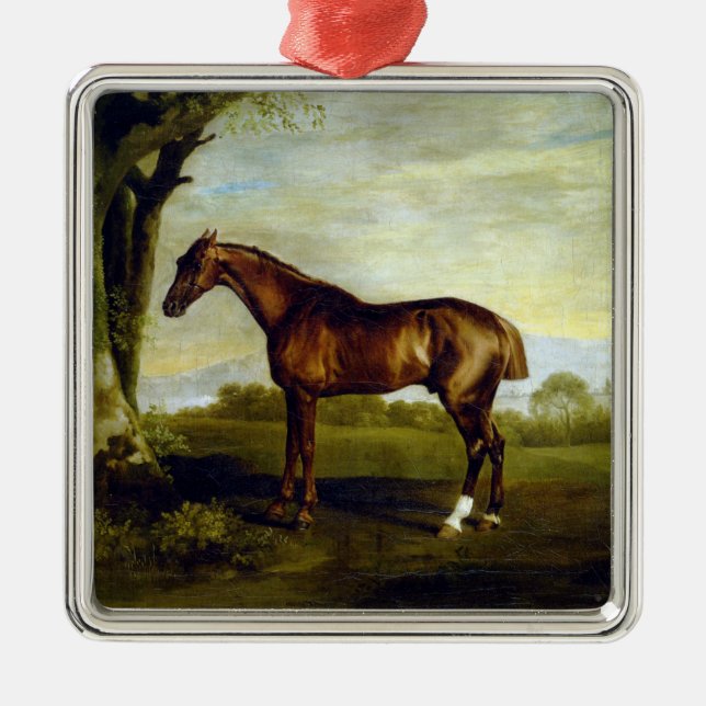 Chestnut Racehorse in a Landscape (George Stubbs) Metal Ornament (Front)