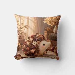 Chestnut Ribbon Hedgehog Warm Vintage Floral Room Throw Pillow
